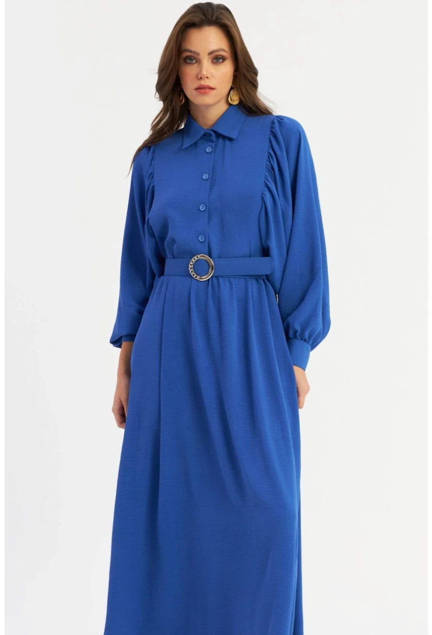 Kadın Mavi Kemerli Maxi Elbise MASF15