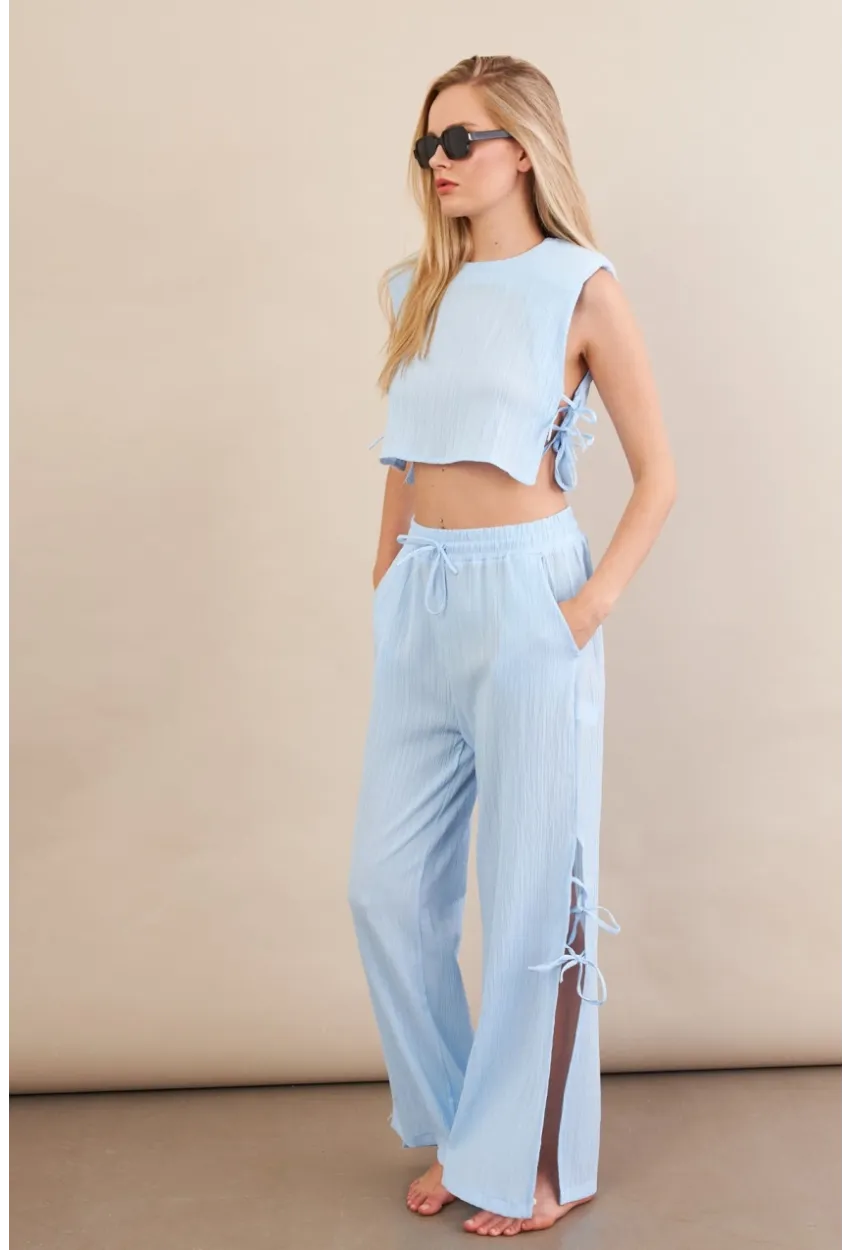 Kadın Mavi Omuzları Vatkalı Alt Üst Takım KED002