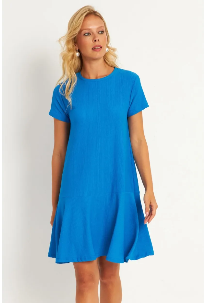 Kadın Mavi Sırtı Detaylı Bürümcük Midi Elbise ST055