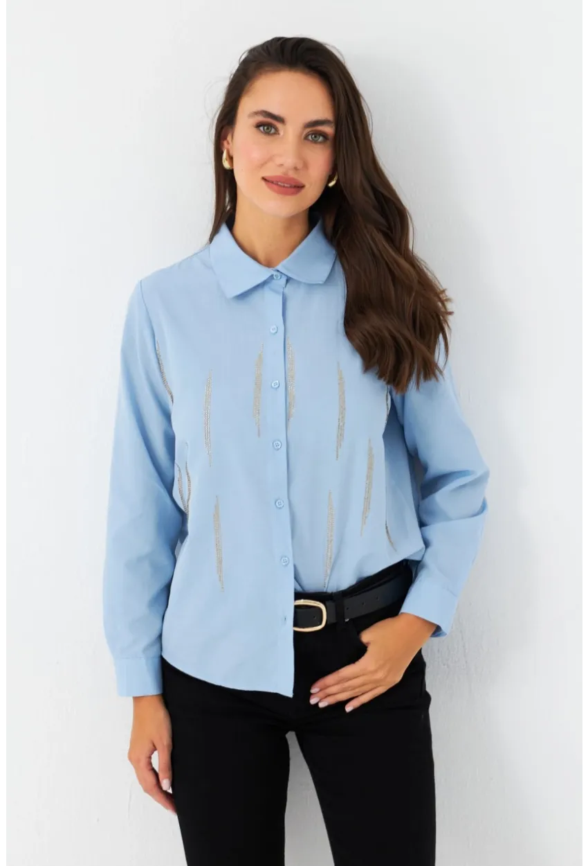 Kadın Mavi Taşlı Gömlek MZER412