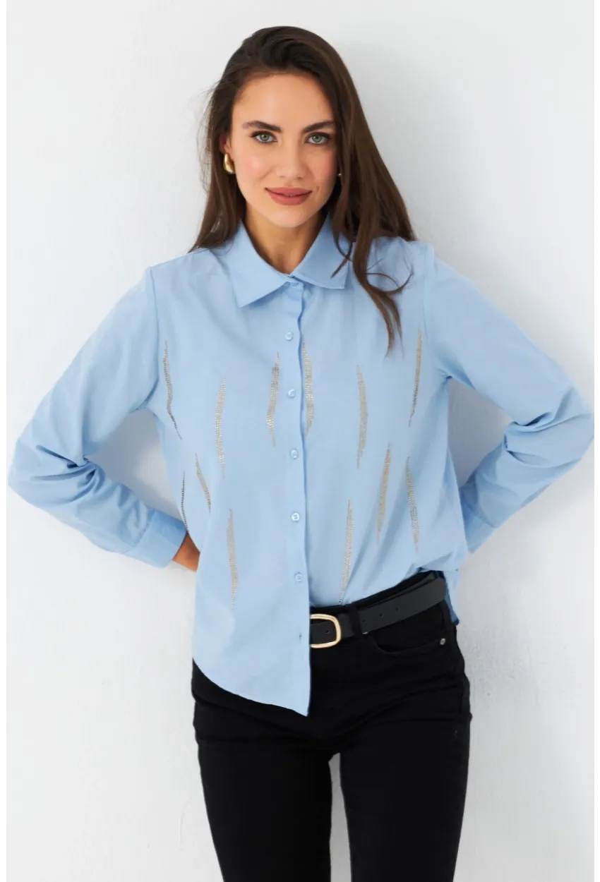 Kadın Mavi Taşlı Gömlek MZER412