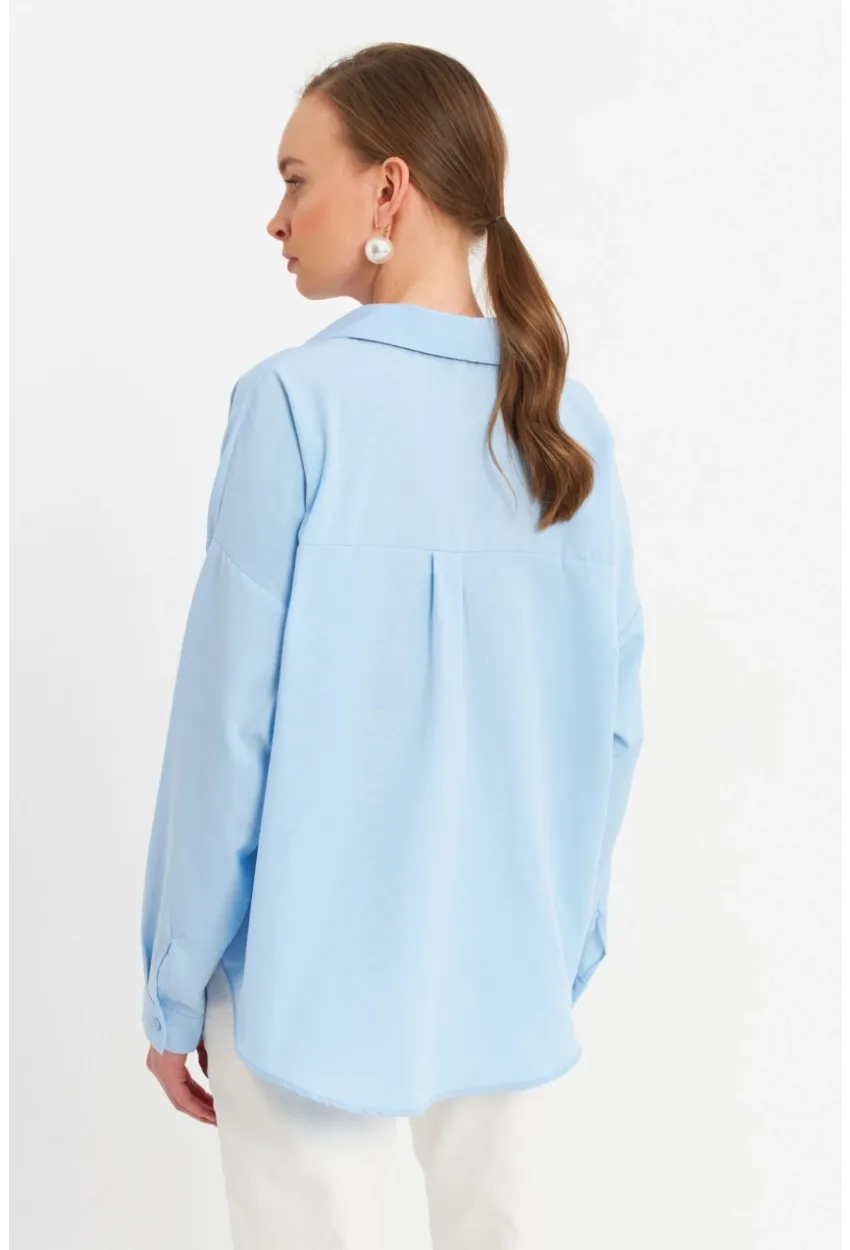 Kadın Mavi Taşlı Gömlek MZER426