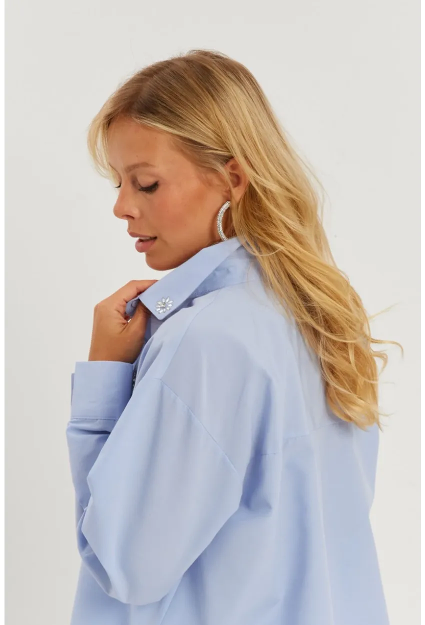 Kadın Mavi Taşlı Gömlek SF2550