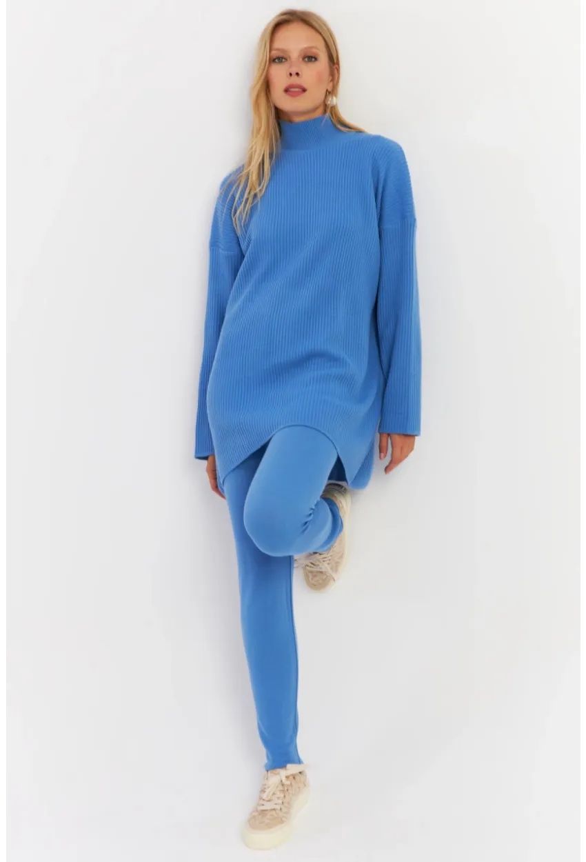Kadın Mavi Triko Alt Üst Takım NUV9
