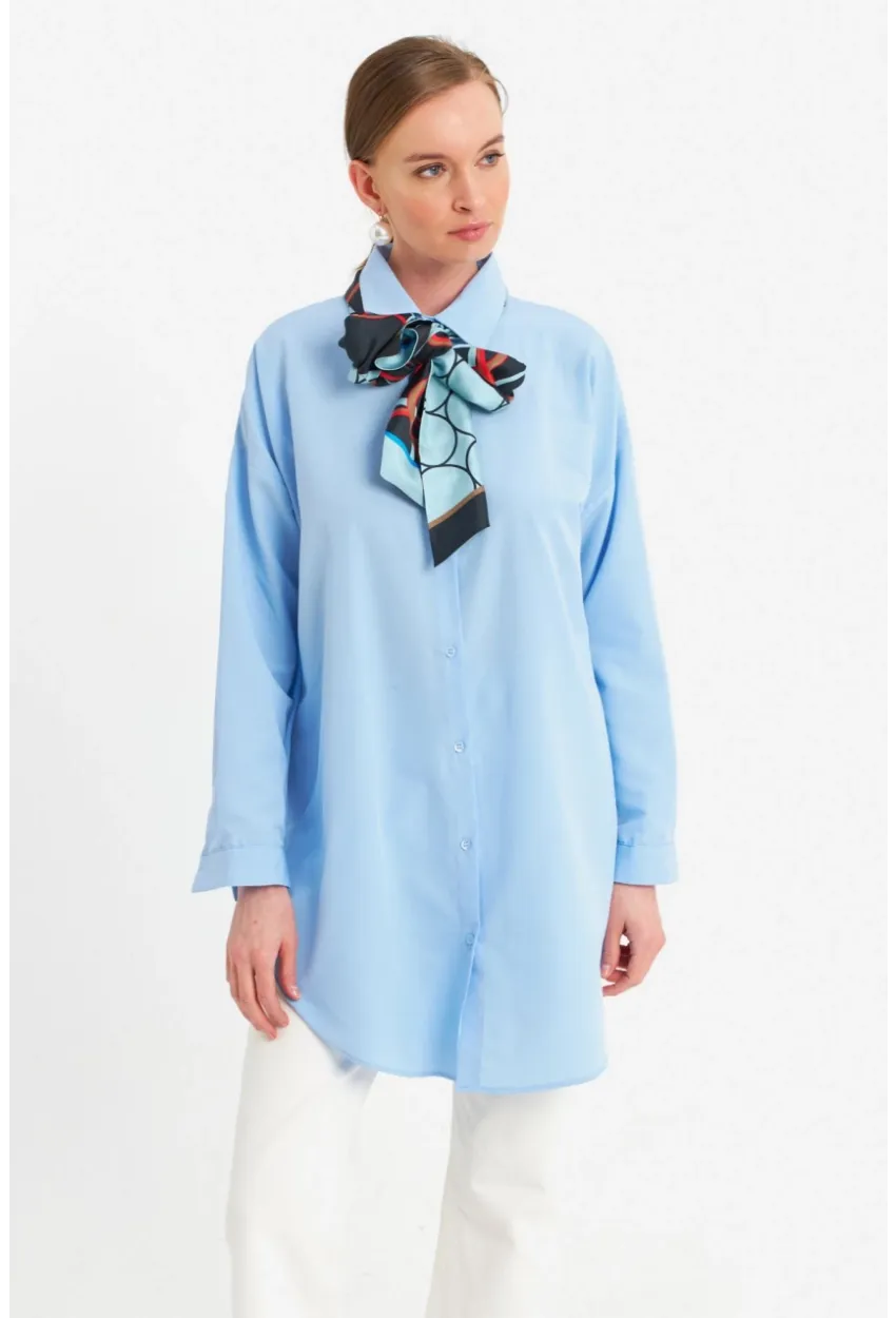 Kadın Mavi Tunik Gömlek MZER428