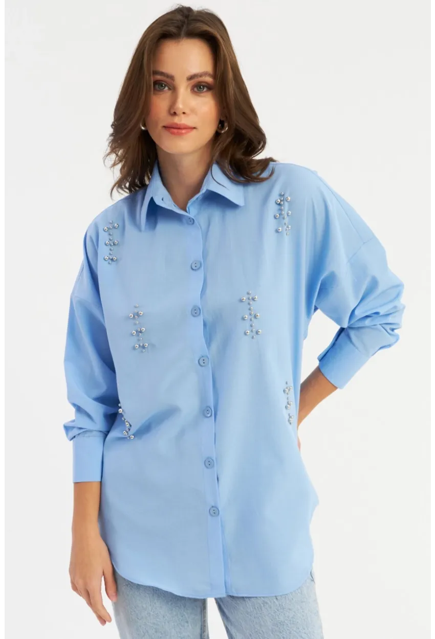 Kadın Mavi Zımbalı Gömlek MASF1