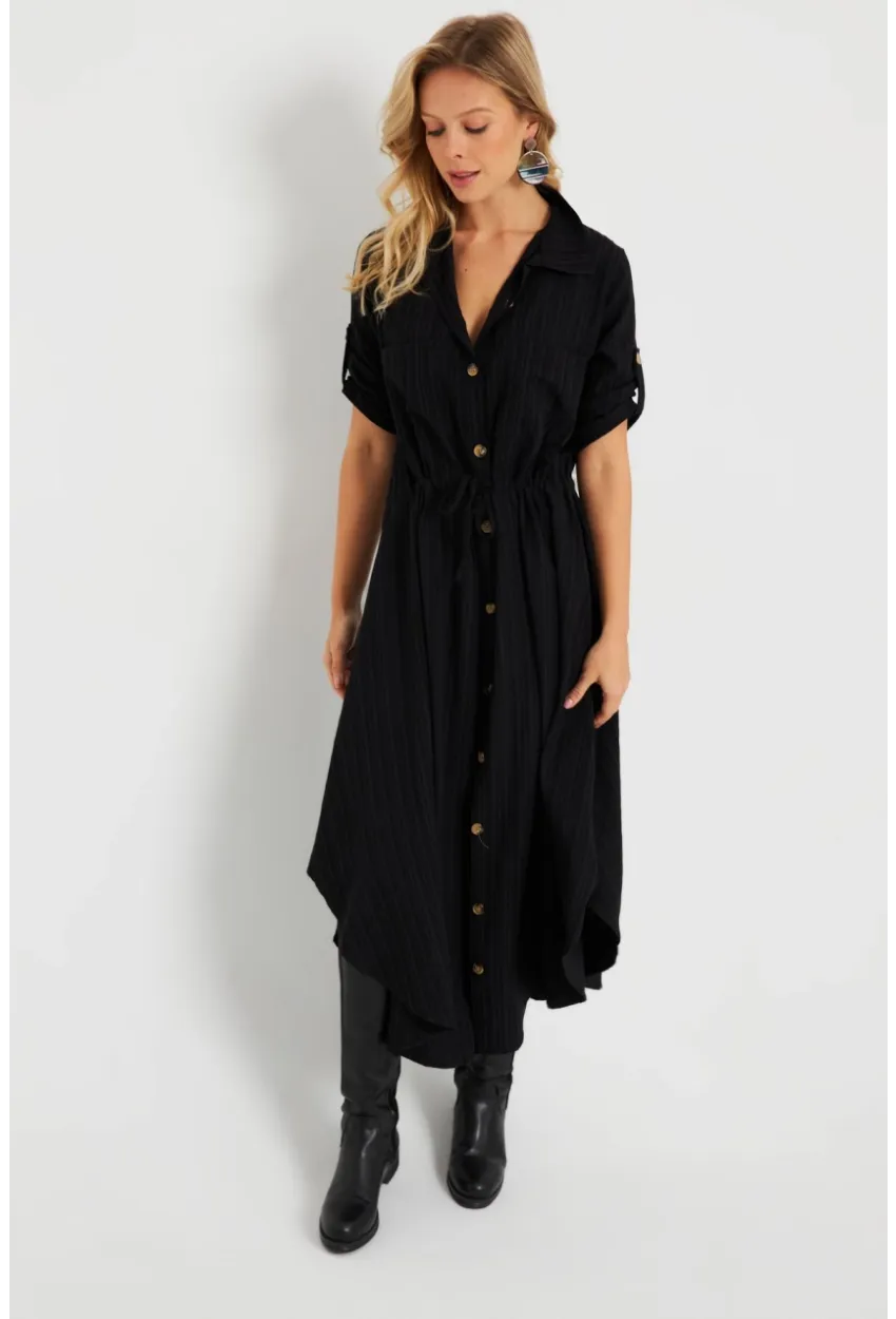 Kadın Midi Gömlek Elbise Siyah Q984