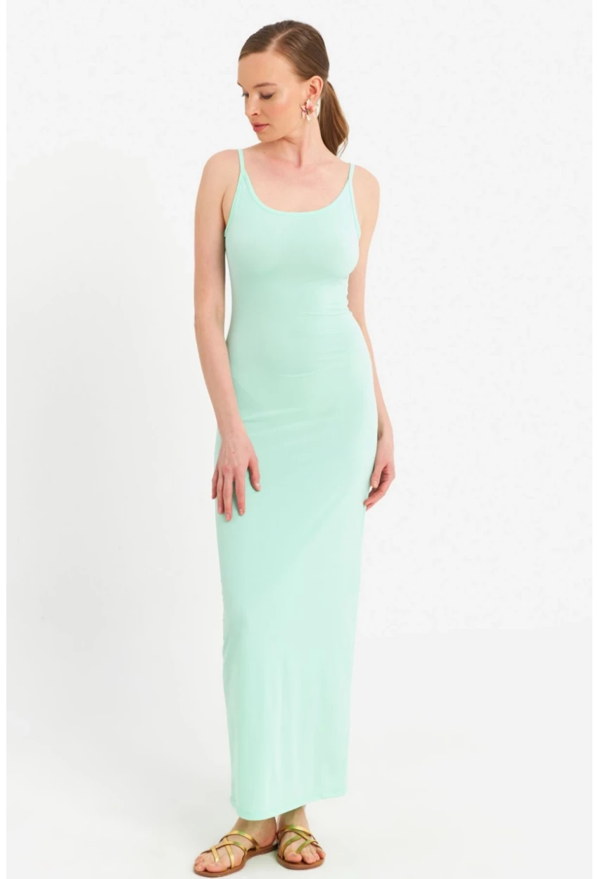 Kadın Mint Ayarlanabilir Askılı Maxi Elbise MEN2004