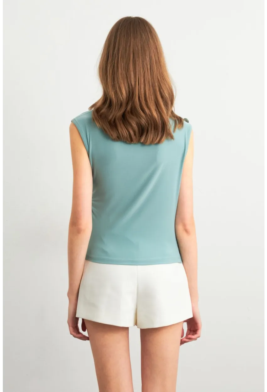 Kadın Mint Düğme Detaylı Büzgülü Bluz LPP1205-1