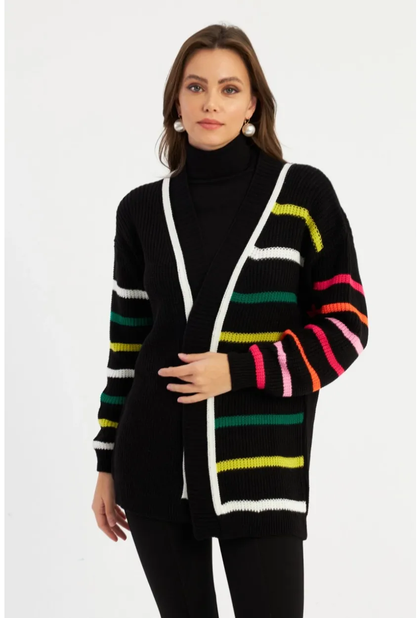 Kadın Multi Çizgili Triko Hırka MSMT2427