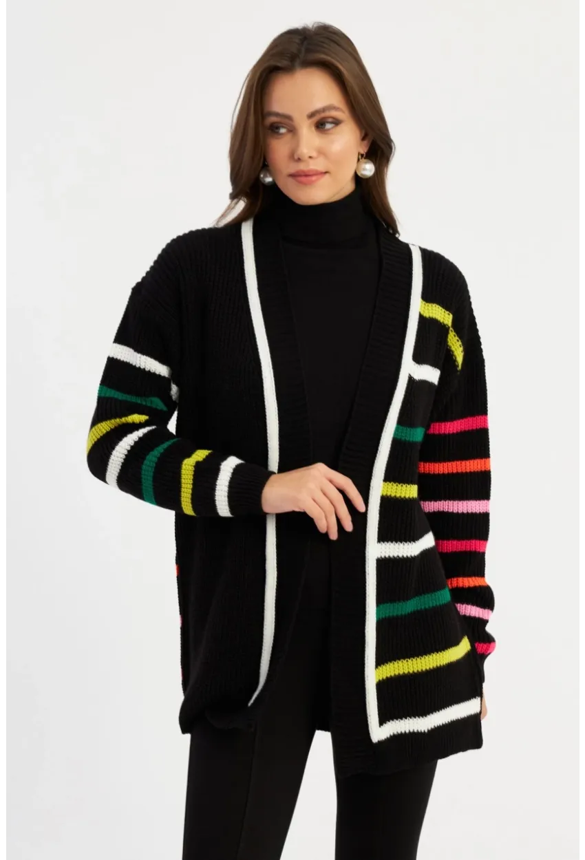 Kadın Multi Çizgili Triko Hırka MSMT2427