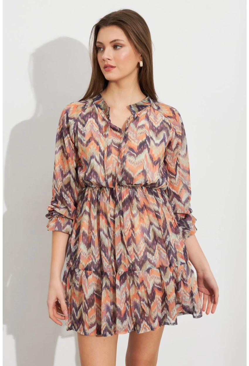 Kadın Multi Desenli Şifon Mini Elbise ROP107