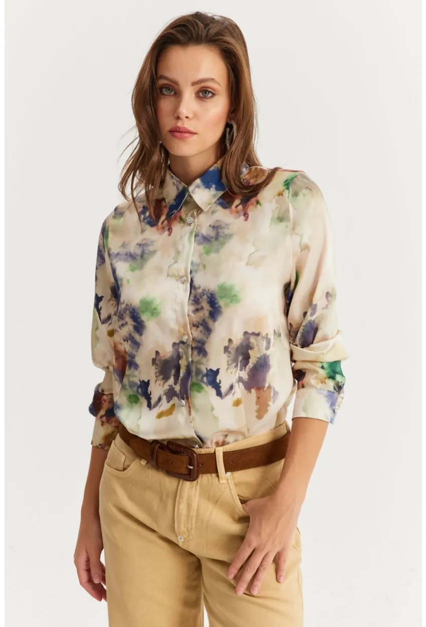 Kadın Multi Taş Düğmeli Desenli Gömlek MLVF9