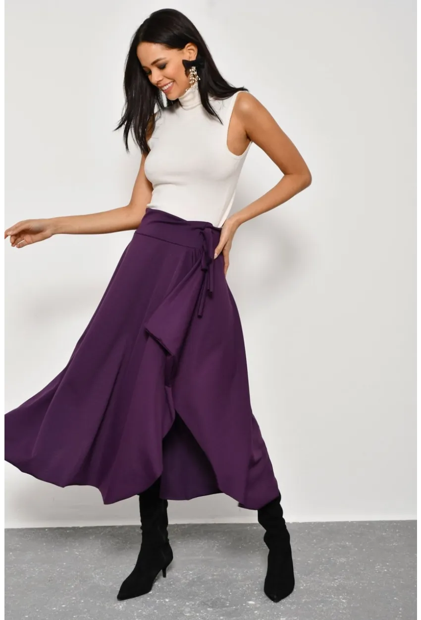 Kadın Mürdüm Asimetrik Etek LV52