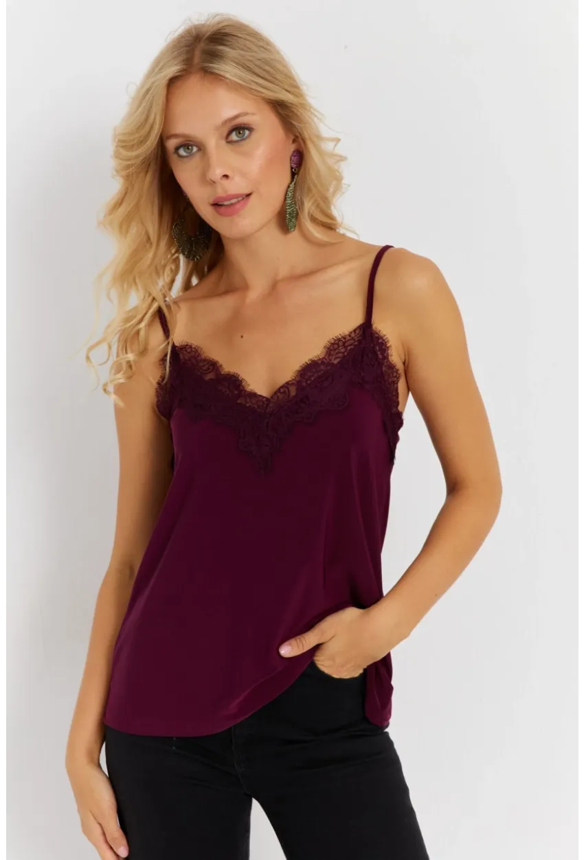 Kadın Mürdüm Dantelli Atlet AYD353