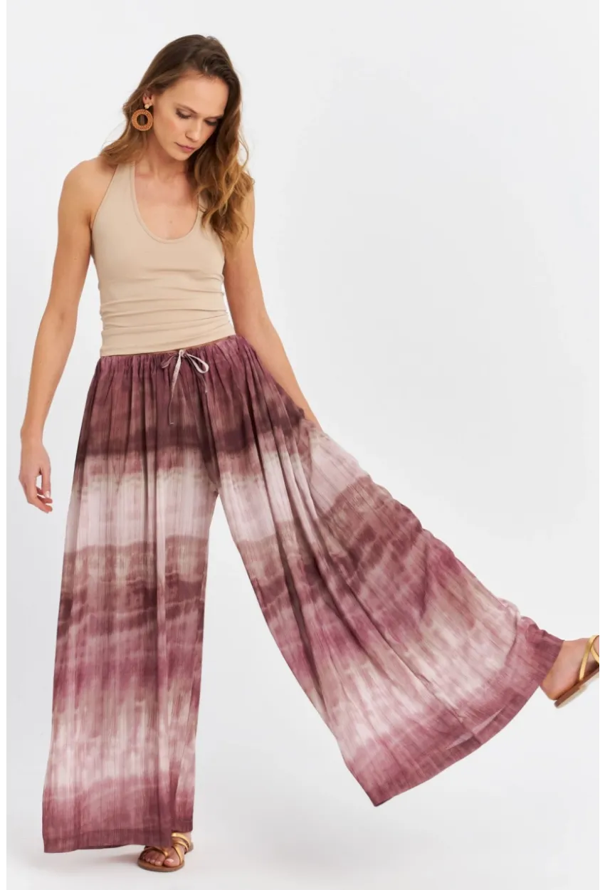 Kadın Mürdüm Desenli Salaş Pantolon TW26