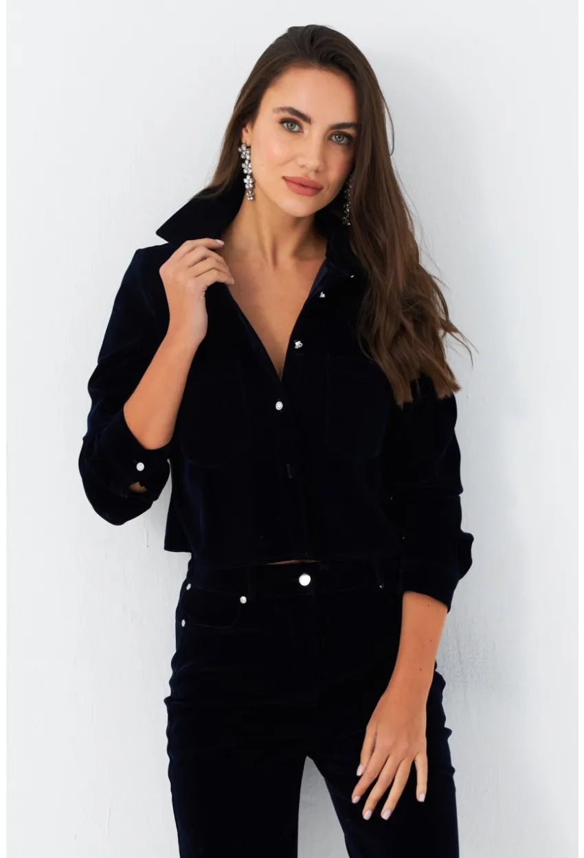 Kadın Parlament Taş Düğmeli Kadife Gömlek Ceket CAR1075