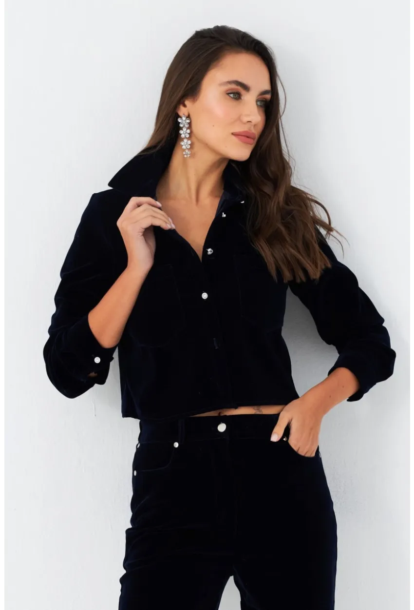Kadın Parlament Taş Düğmeli Kadife Gömlek Ceket CAR1075