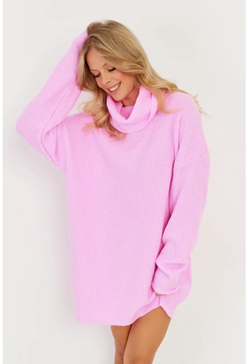 Kadın Pembe Balıkçı Yaka Triko Tunik KZ2504