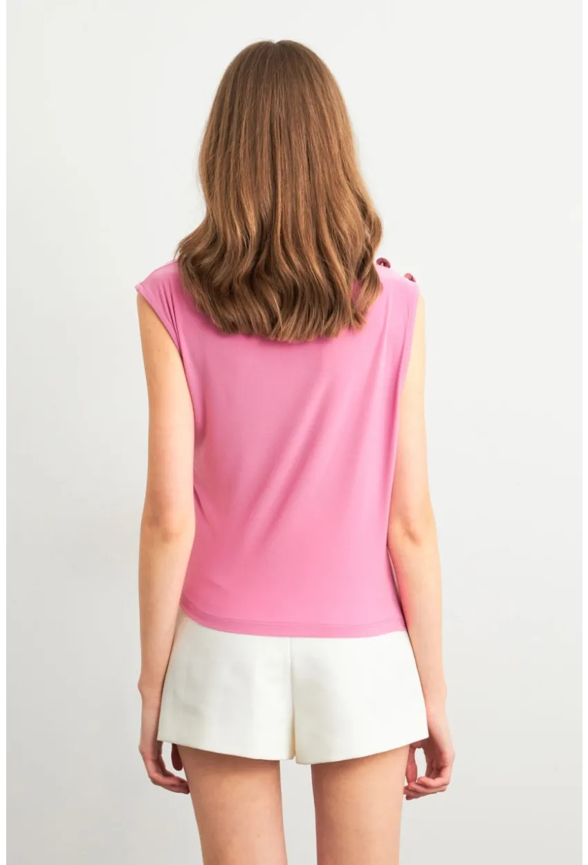 Kadın Pembe Düğme Detaylı Büzgülü Bluz LPP1205-1