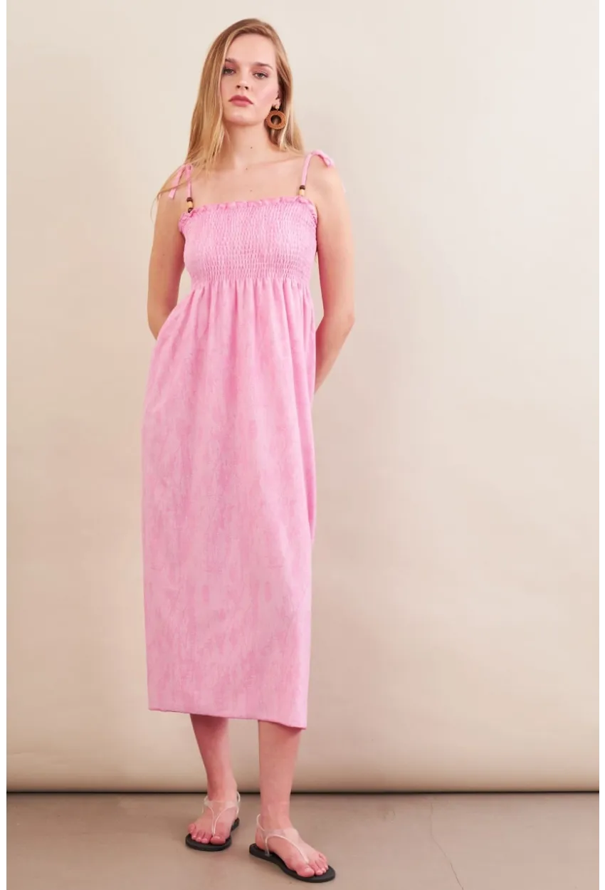 Kadın Pembe Gipeli Midi Plaj Elbisesi OR501