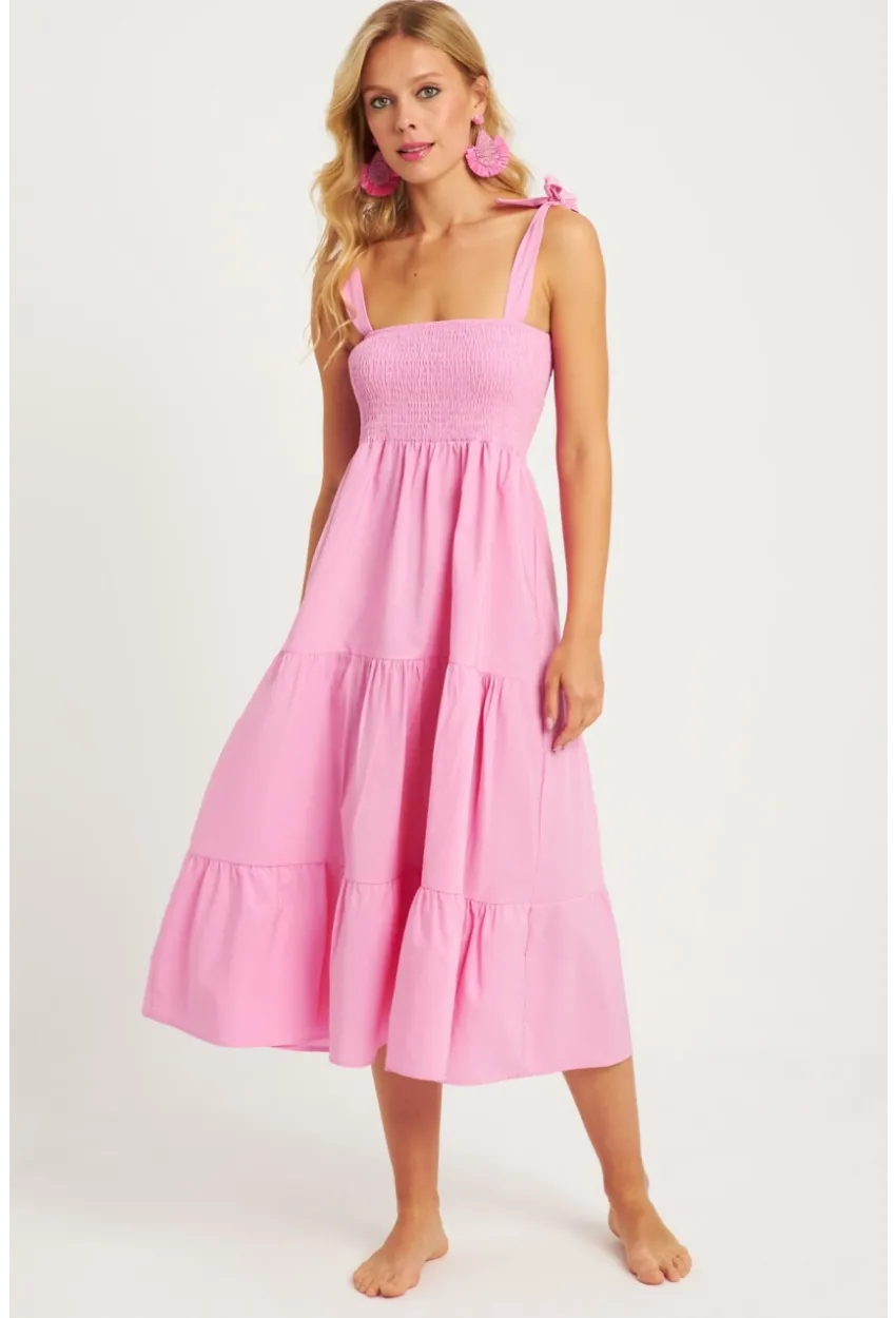 Kadın Pembe Gipeli Volanlı Midi Elbise SGT407