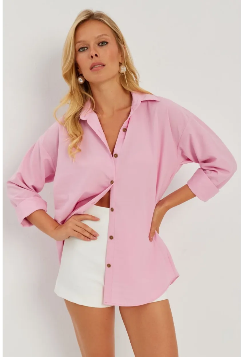 Kadın Pembe Gömlek Q987