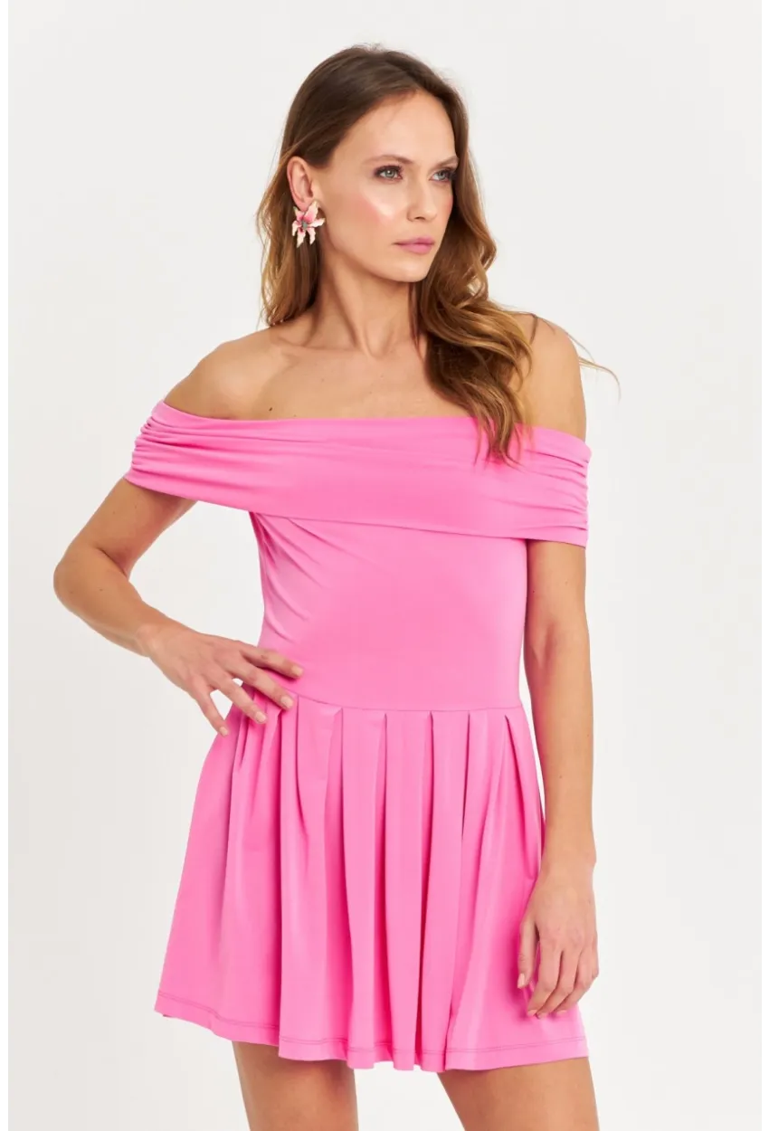 Kadın Pembe Madonna Yaka Mini Elbise MON1262