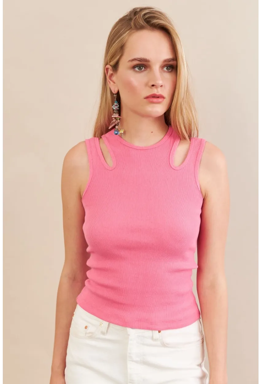 Kadın Pembe Omuz Pencereli Bluz MK20