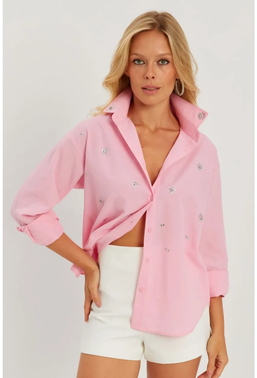 Kadın Pembe Taşlı Gömlek SF2550