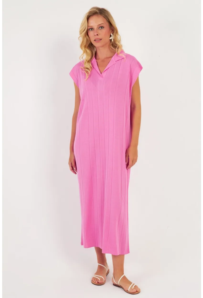 Kadın Pembe Triko Midi Elbise KZ3238