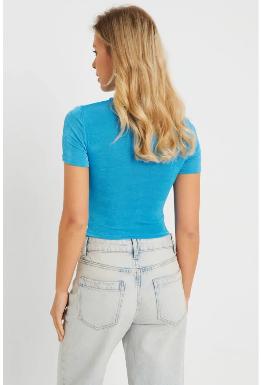 Kadın Pencereli Crop Bluz Mavi AYD278