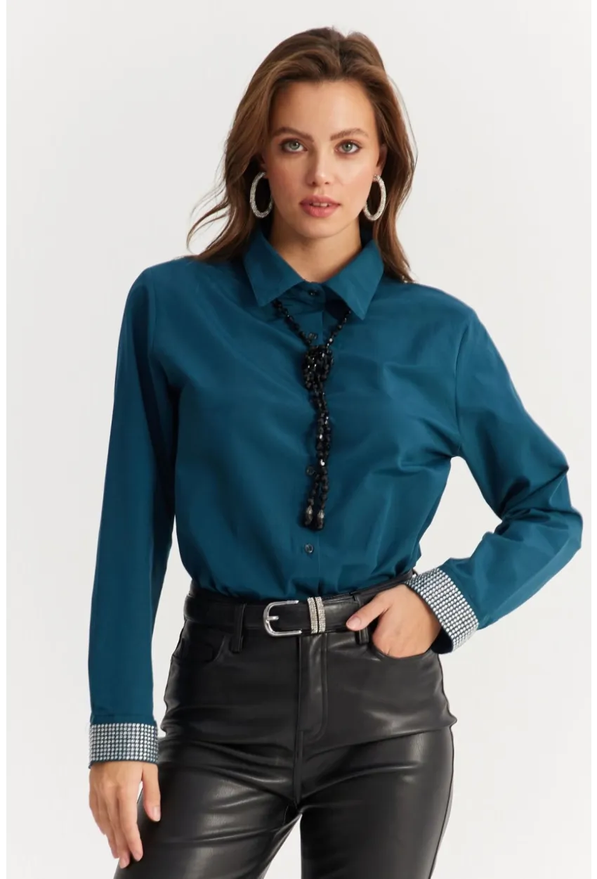 Kadın Petrol Manşeti Taşlı Gömlek ZER415