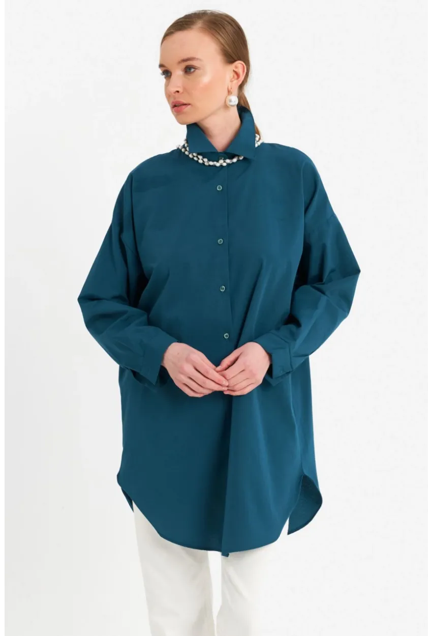Kadın Petrol Tunik Gömlek MZER428