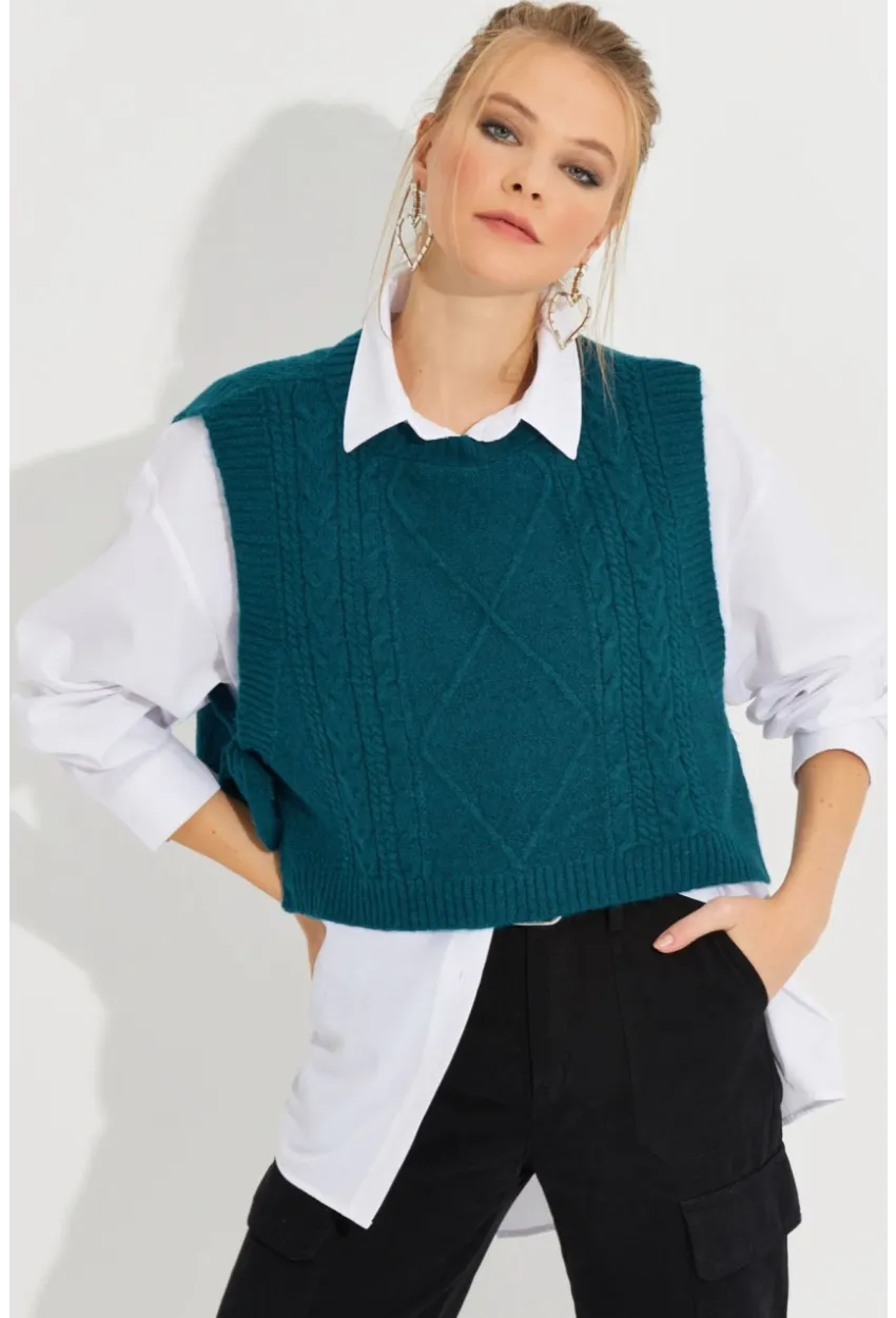 Kadın Petrol Yanları Bağlamalı Süveter YV210