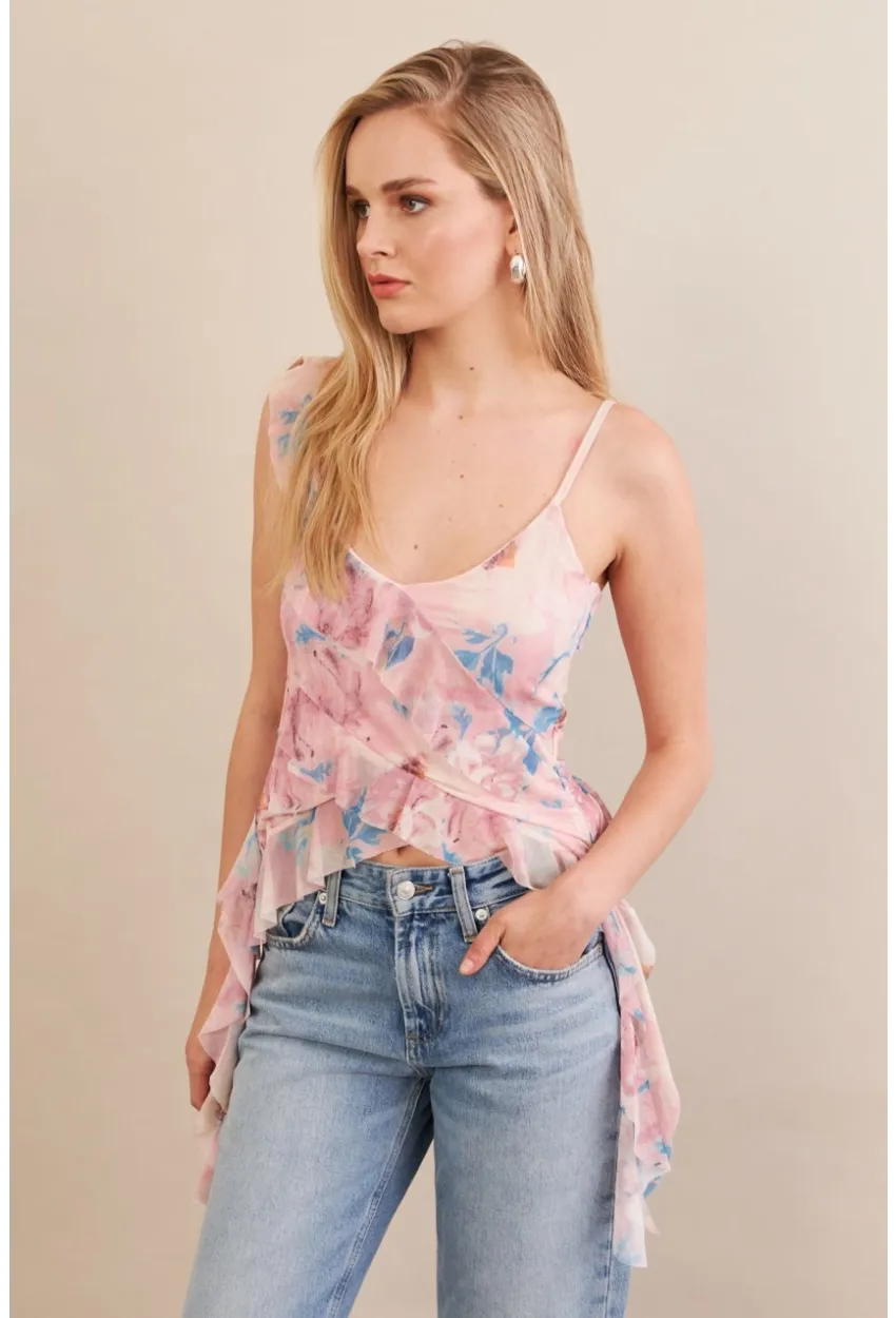 Kadın Pudra Desenli Fırfırlı Şifon Bluz FS033