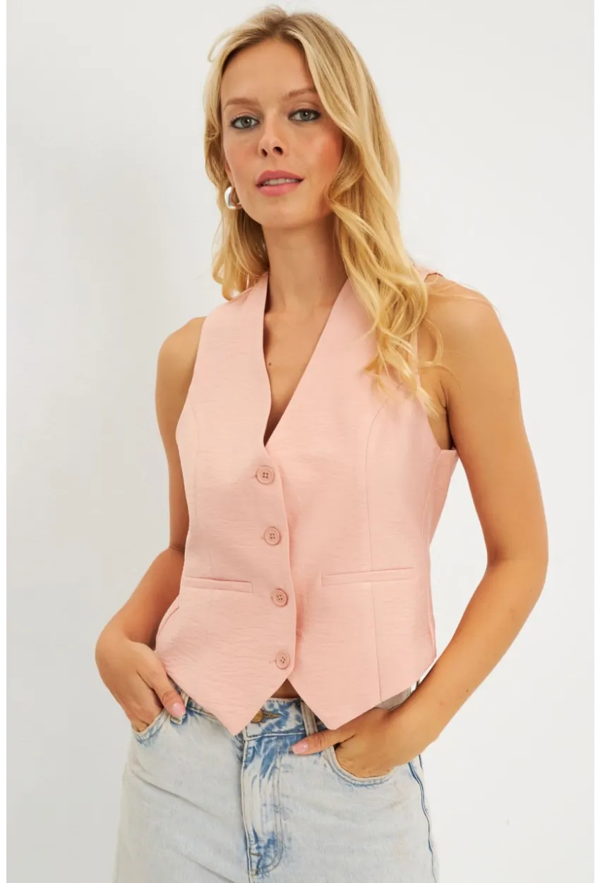Kadın Pudra Keten Astarlı Yelek TW60046