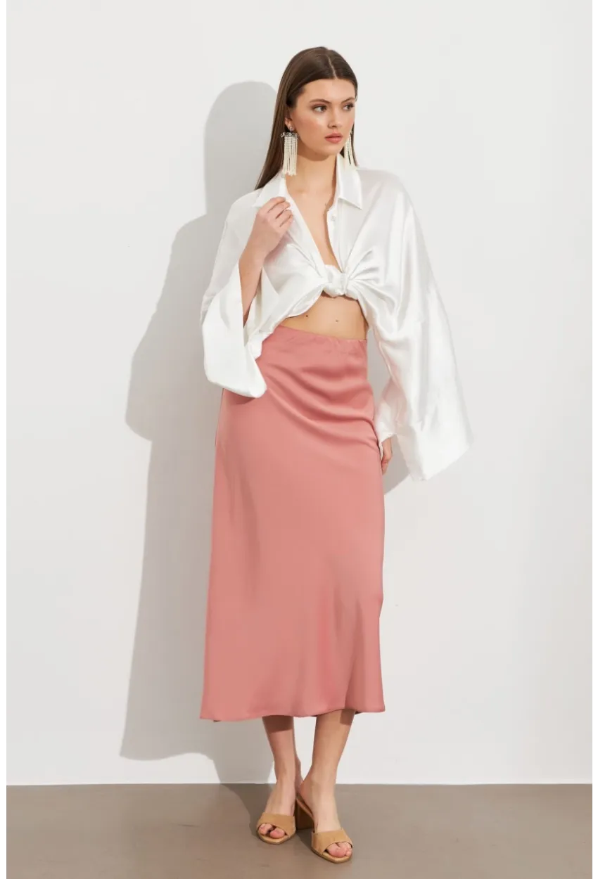 Kadın Pudra Saten Çan Etek SE20