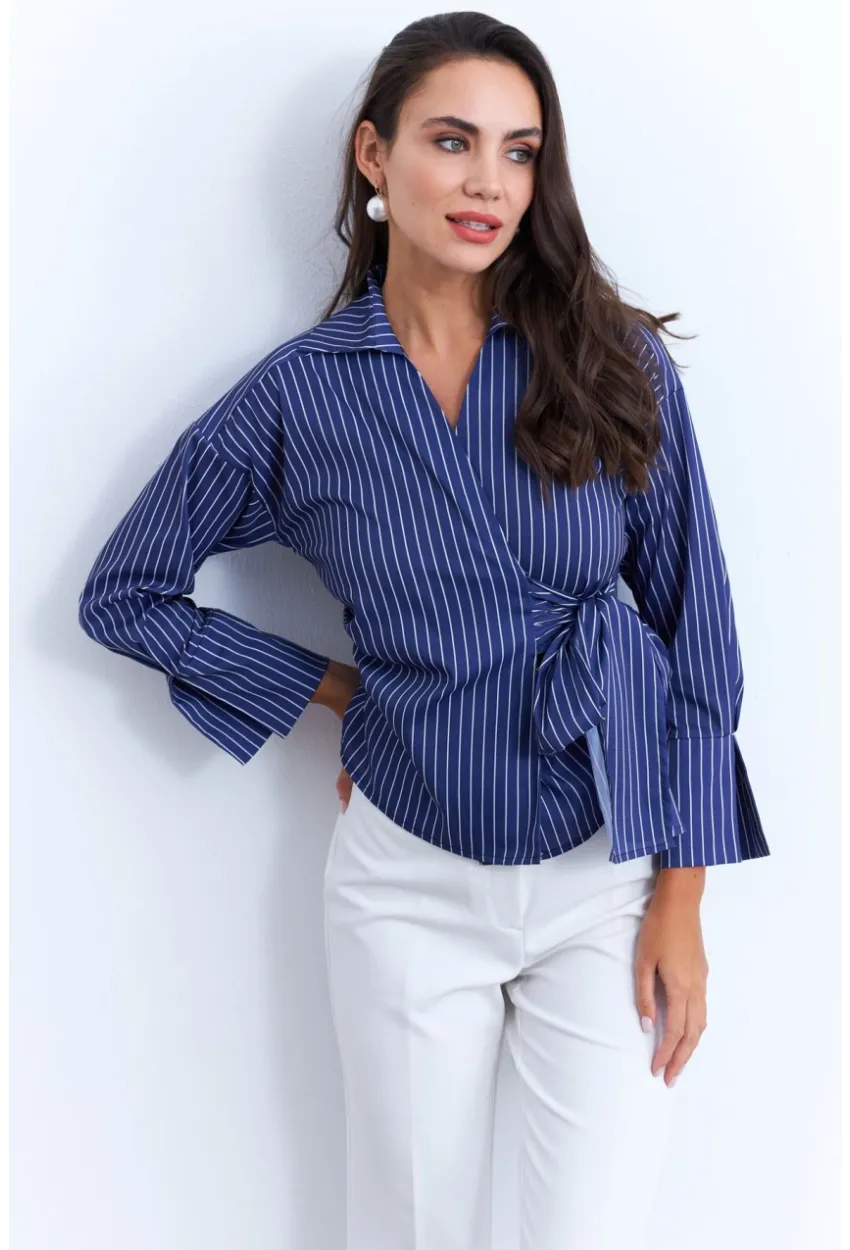 Kadın Saks Bağlamalı Gömlek KED171