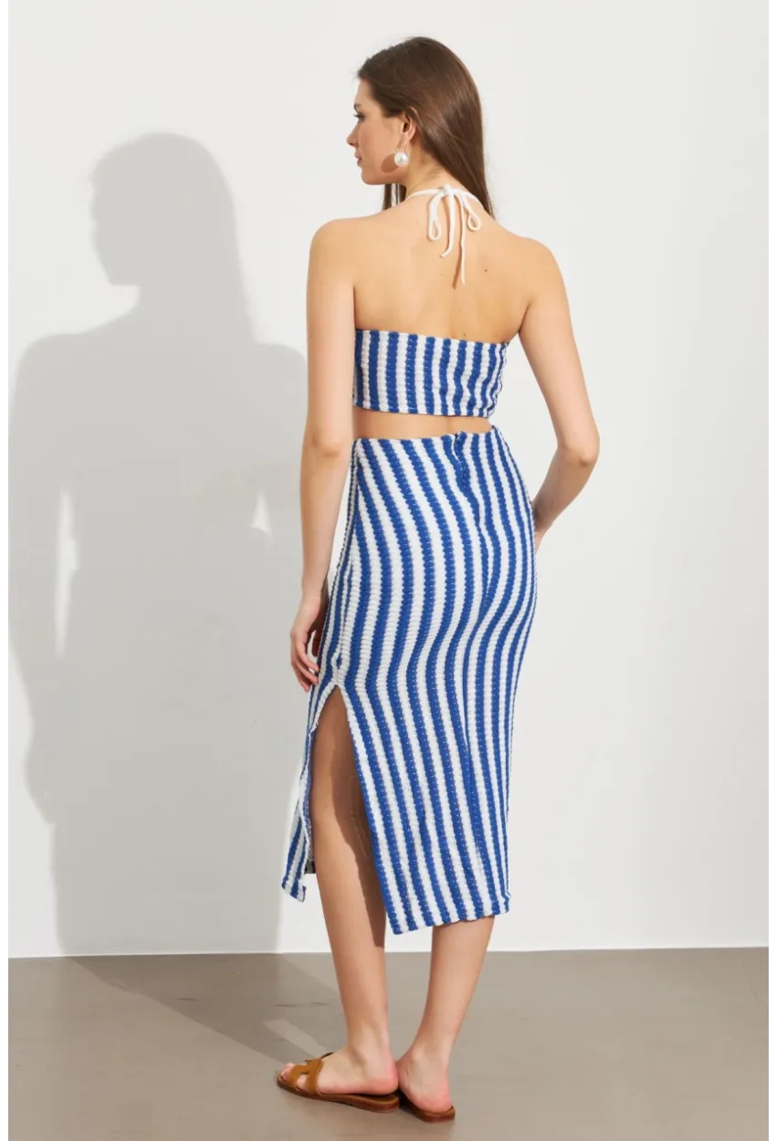 Kadın Saks Etekli Triko Takım ROP108