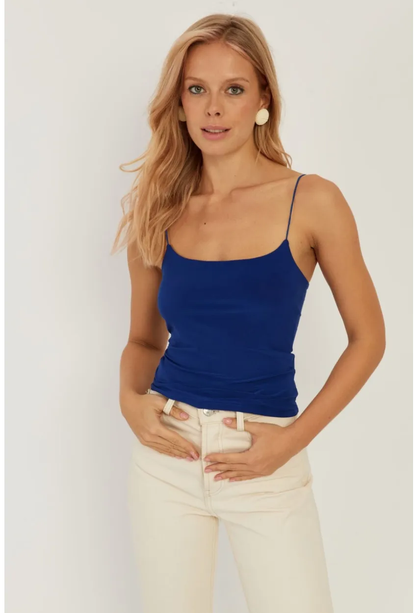 Kadın Saks İp Askılı Bluz GÇ154