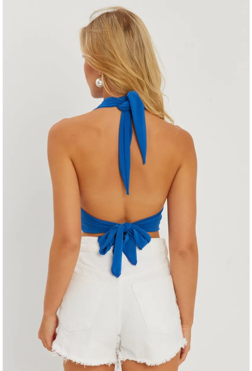 Kadın Saks Multi Bağlamalı Crop Bluz LPP1280