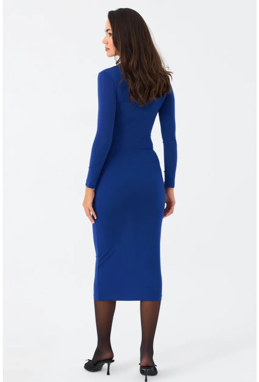 Kadın Saks Önü Büzgülü Midi Elbise FRY2260