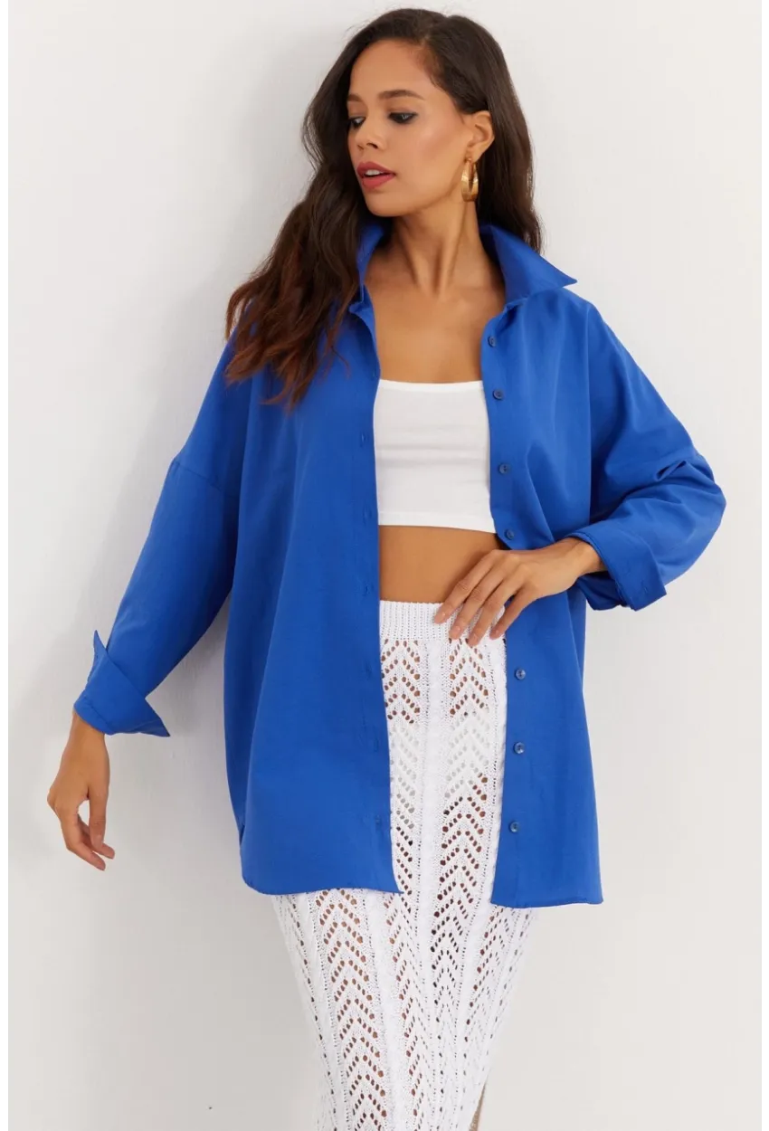 Kadın Saks Salaş Gömlek SF2132