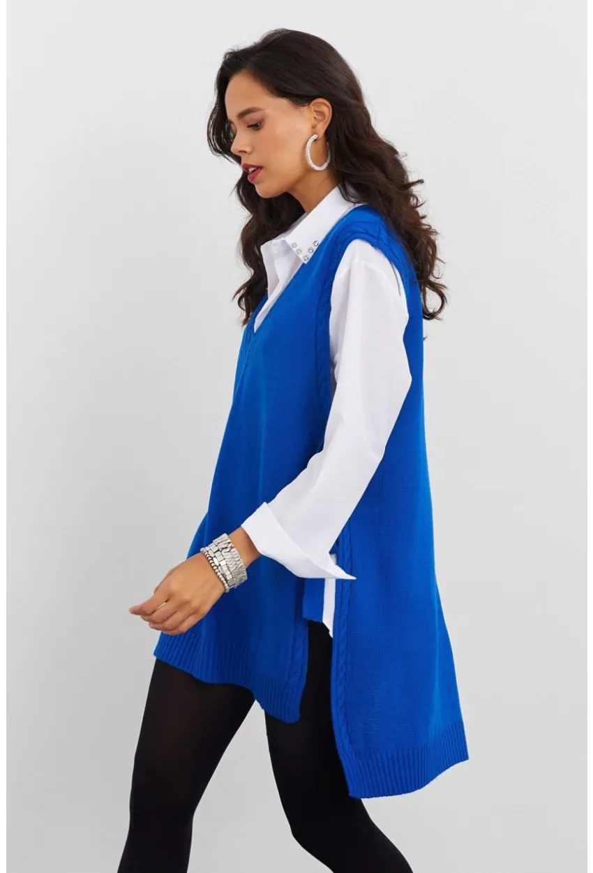 Kadın Saks Triko Süveter MYV103