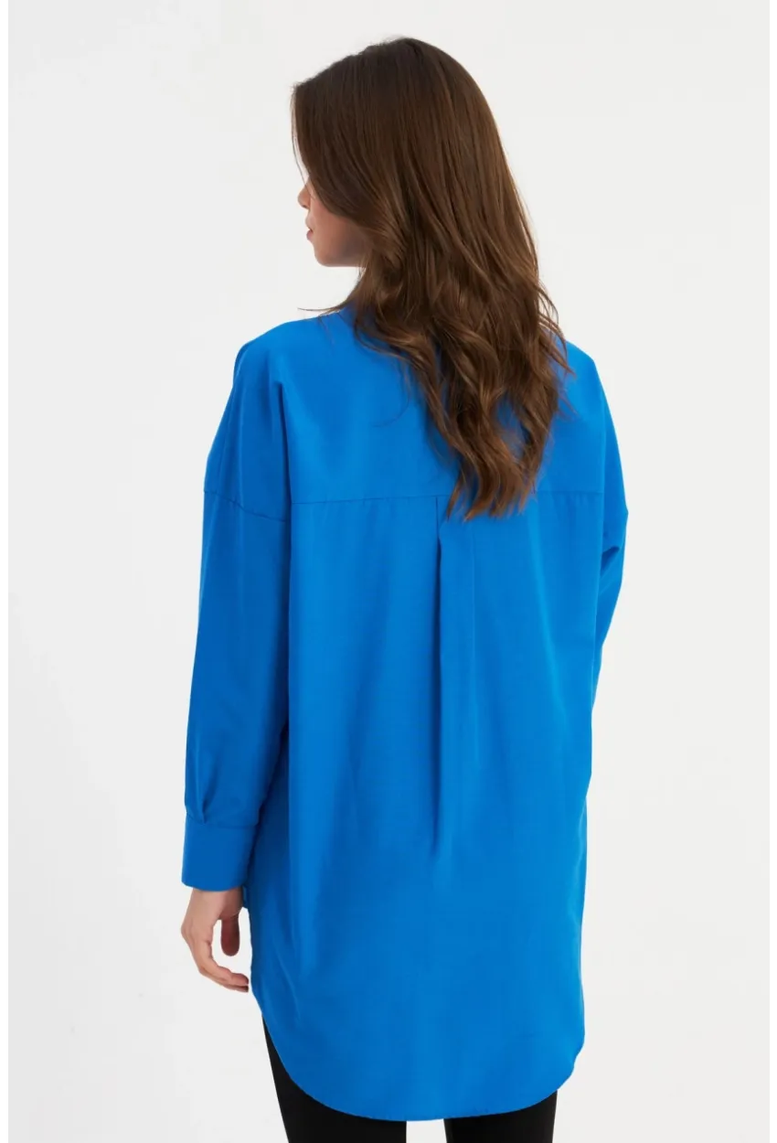 Kadın Saks Zımbalı Gömlek MASF2