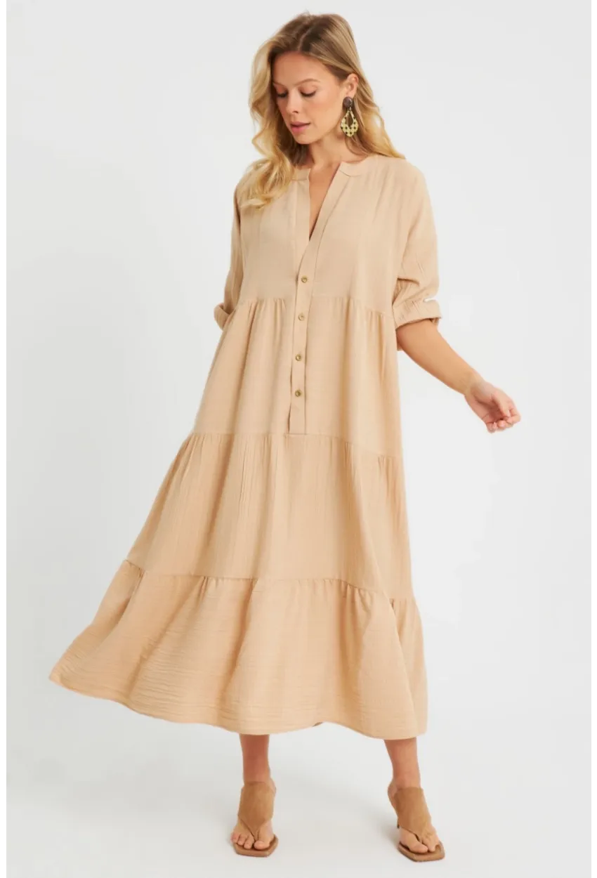 Kadın Salaş Midi Elbise Camel Q982