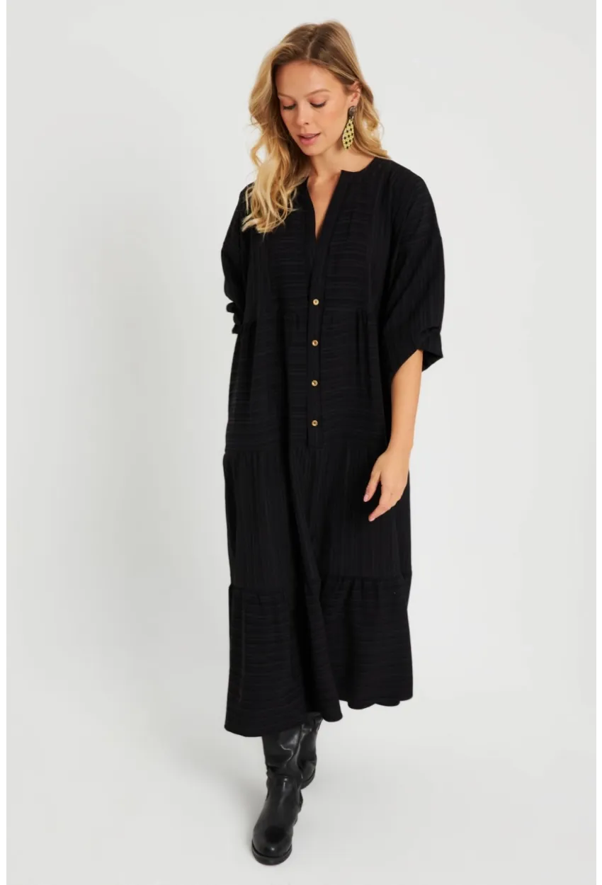 Kadın Salaş Midi Elbise Siyah Q982