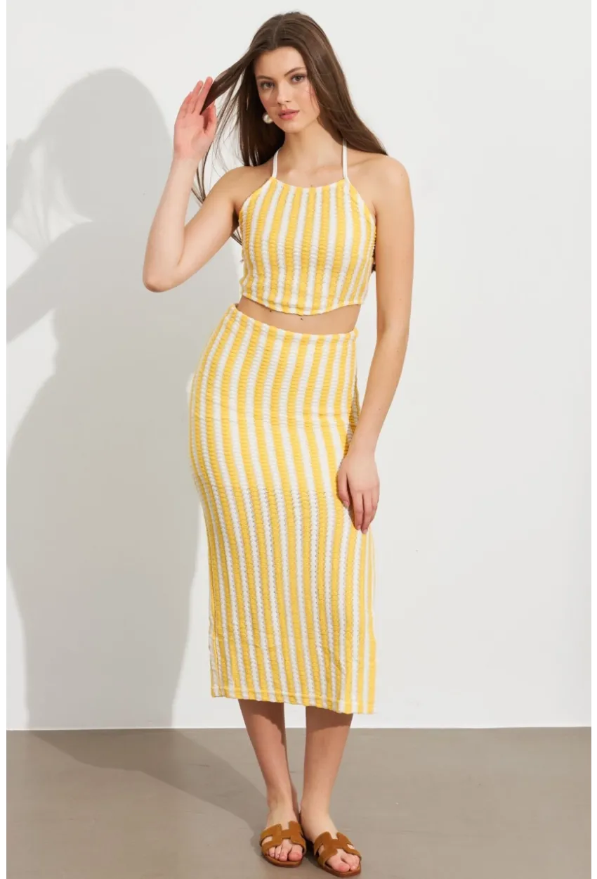 Kadın Sarı Etekli Triko Takım ROP108