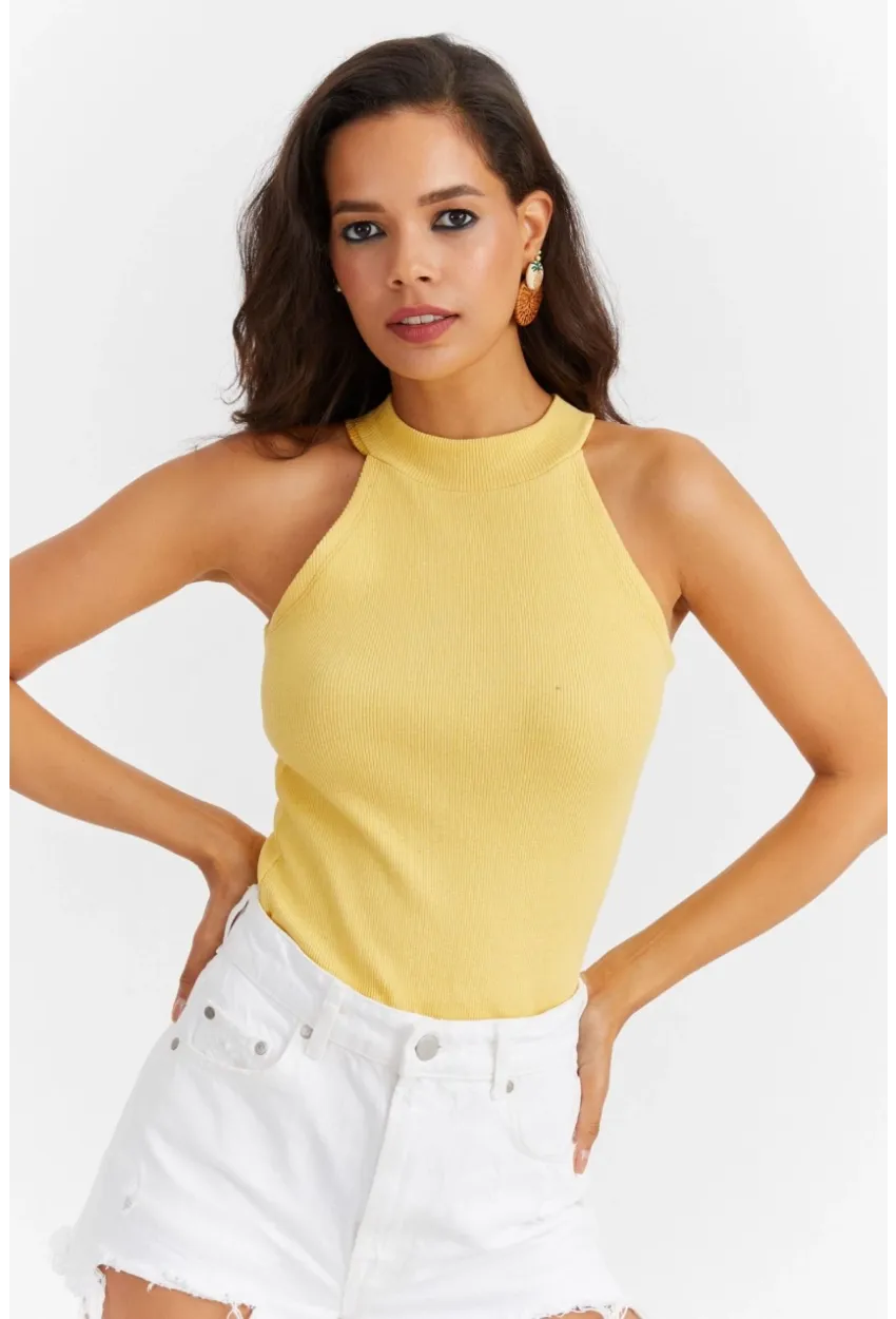 Kadın Sarı Kaşkorse Kolsuz Bluz Yİ1566